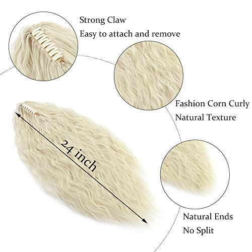 24" Claw Ponytail Extension Corn Wave Ponytail Curly Corn Wavy Hair Clip in H...