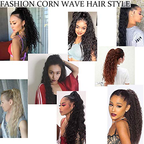 24" Claw Ponytail Extension Corn Wave Ponytail Curly Corn Wavy Hair Clip in H...