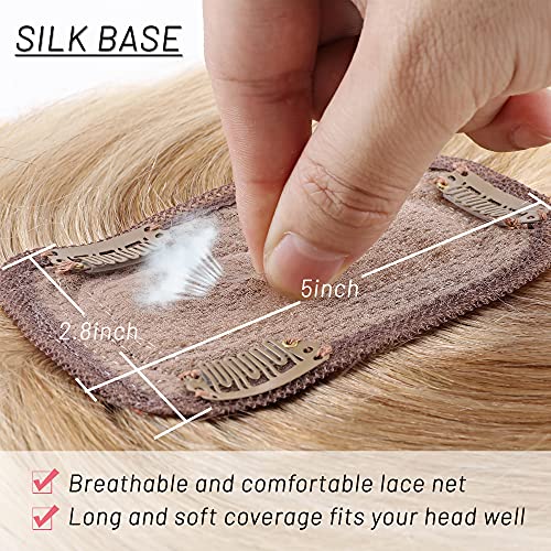 S-noilite 10" Clip in Human Hair Toppers with Wispy Bangs Balayage 150% Densi...