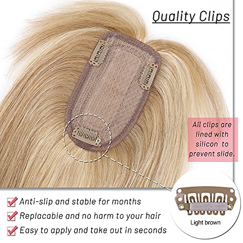 S-noilite 10" Clip in Human Hair Toppers with Wispy Bangs Balayage 150% Densi...