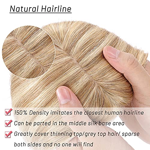 S-noilite 10" Clip in Human Hair Toppers with Wispy Bangs Balayage 150% Densi...