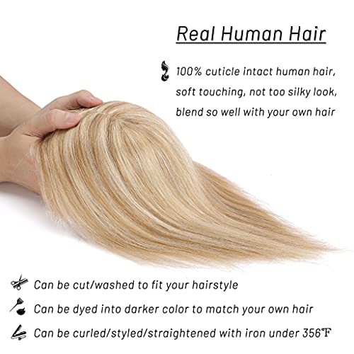 S-noilite 10" Clip in Human Hair Toppers with Wispy Bangs Balayage 150% Densi...