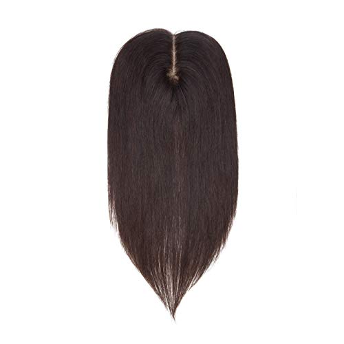 S-noilite 12" Clip in Human Hair Toppers Hand Made Silk Base Crown Top Hair P...