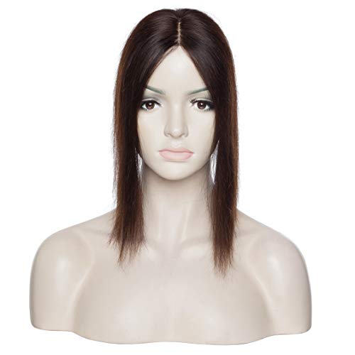 S-noilite 12" Clip in Human Hair Toppers Hand Made Silk Base Crown Top Hair P...