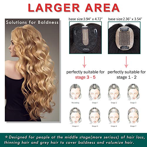 S-noilite 12" Clip in Human Hair Toppers Hand Made Silk Base Crown Top Hair P...