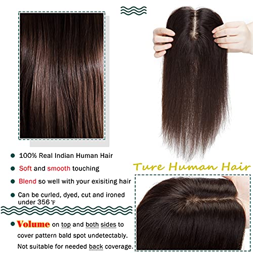 S-noilite 12" Clip in Human Hair Toppers Hand Made Silk Base Crown Top Hair P...