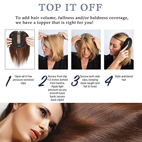 S-noilite 12" Clip in Human Hair Toppers Hand Made Silk Base Crown Top Hair P...