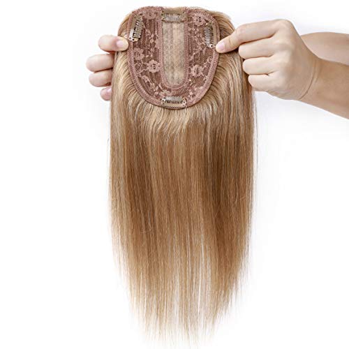 S-noilite 14" Clip in Crown Topper Remy Human Hair Top Hairpieces Silk Base B...