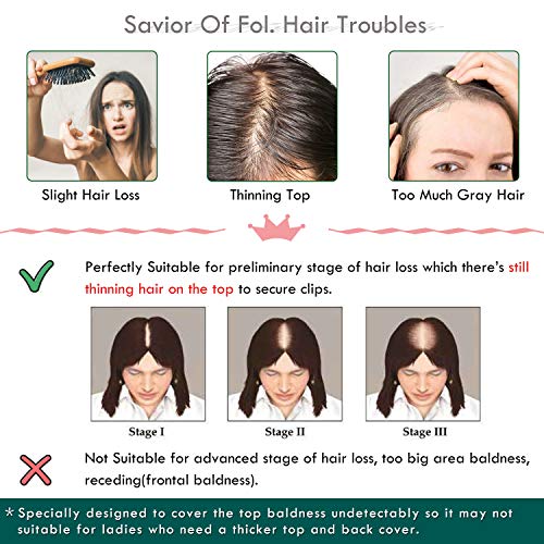 S-noilite 14" Clip in Crown Topper Remy Human Hair Top Hairpieces Silk Base B...