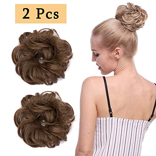 S-noilite [2Pcs] Messy Scrunchie Hair Bun Extension Elastic Rubber Band Fluff...