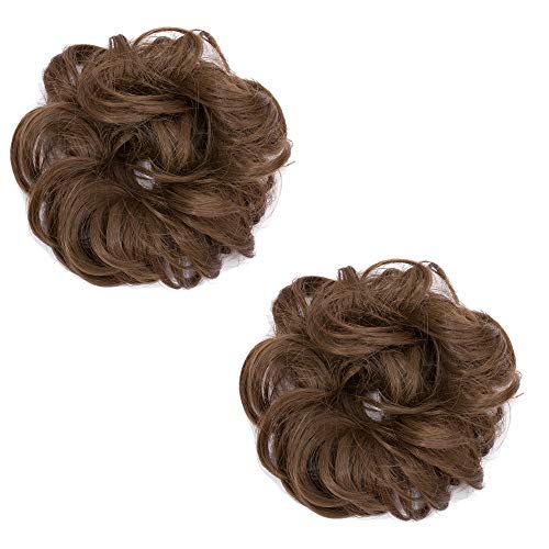 S-noilite [2Pcs] Messy Scrunchie Hair Bun Extension Elastic Rubber Band Fluff...