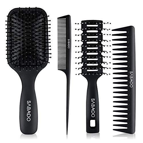 4Pcs Hair Brush Set, Brush and Comb Set for Men and Women, Detangler Brush Gr...