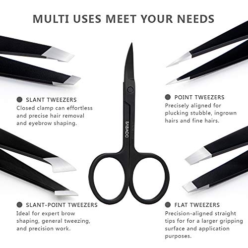 Tweezers Set 5-Piece - Professional Stainless Steel Tweezers with Curved Scis...