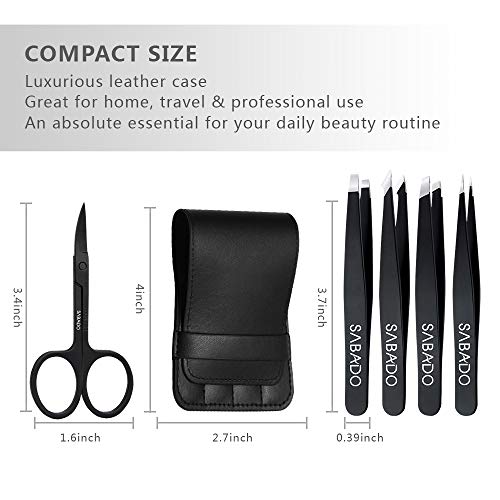 Tweezers Set 5-Piece - Professional Stainless Steel Tweezers with Curved Scis...