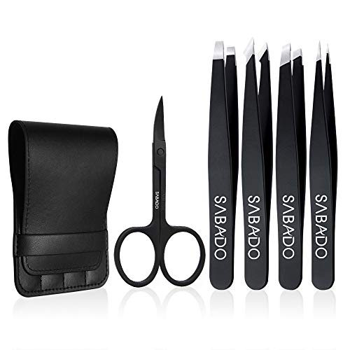 Tweezers Set 5-Piece - Professional Stainless Steel Tweezers with Curved Scis...