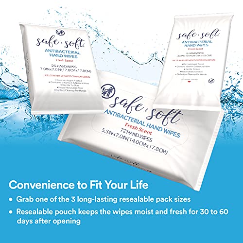 SAFE & SOFT Antibacterial Hand Sanitizer Wipes - Travel Size | 25ct, (6-pack)...