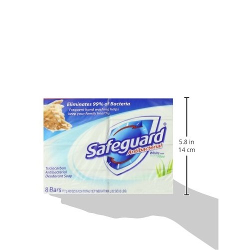 Safeguard Antibacterial Soap, White with Aloe, 4 oz bars, 8 ea