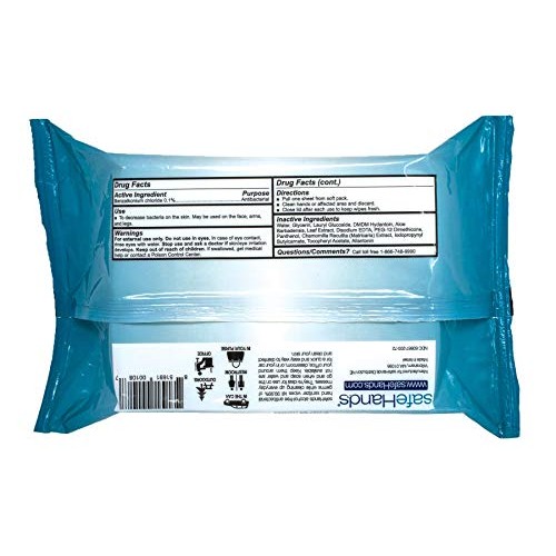 safeHands Alcohol-Free Hand Sanitizer Wipes, 72 Gentle Antibacterial Wipes pe...
