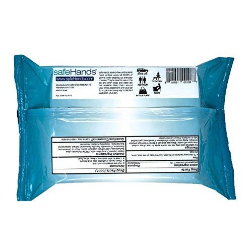 safeHands Alcohol-Free Hand Sanitizer Wipes, 72 Gentle Antibacterial Wipes pe...