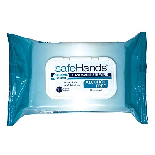 safeHands Alcohol-Free Hand Sanitizer Wipes, 72 Gentle Antibacterial Wipes pe...