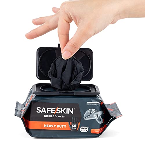 SAFESKIN* Nitrile Disposable Gloves in POP-N-GO* Pack, Heavy Duty, Large Size...