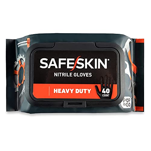 SAFESKIN* Nitrile Disposable Gloves in POP-N-GO* Pack, Heavy Duty, Large Size...