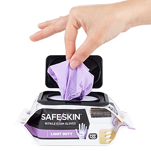 SAFESKIN* Nitrile Disposable Gloves in POP-N-GO* Pack, Light Duty, Medium Siz...