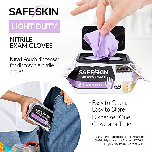 SAFESKIN* Nitrile Disposable Gloves in POP-N-GO* Pack, Light Duty, Medium Siz...
