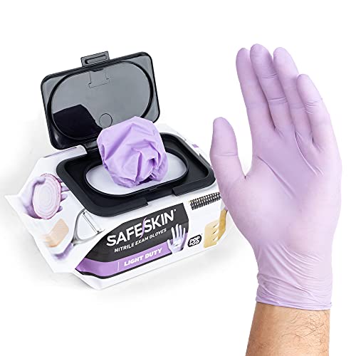 SAFESKIN* Nitrile Disposable Gloves in POP-N-GO* Pack, Light Duty, Medium Siz...