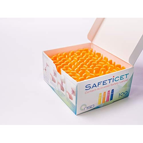 Contact-Activated Safety Lancet Orange 100 Units. Needle Size 23G. Penetratio...