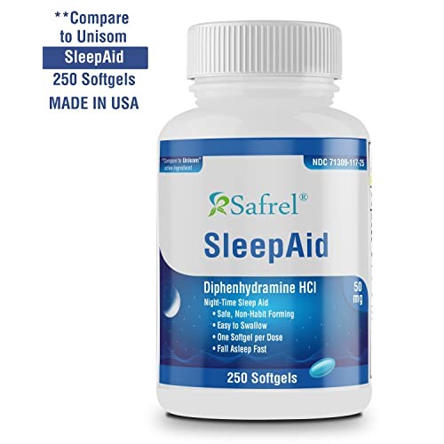 Safrel Nighttime Sleep Aid, Diphenhydramine HCl 50mg, 250 Softgels | Strong N...