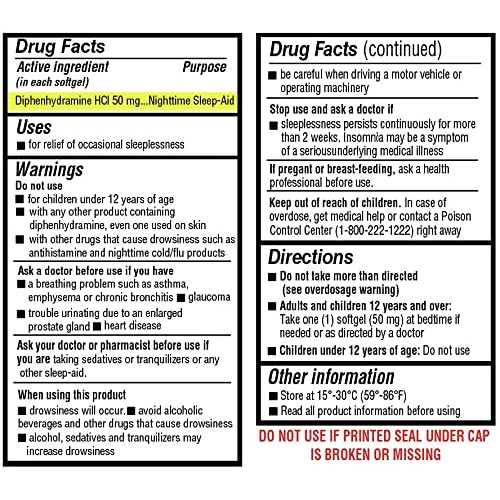 Safrel Nighttime Sleep Aid, Diphenhydramine HCl 50mg, 250 Softgels | Strong N...