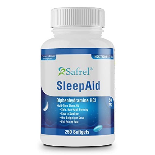 Safrel Nighttime Sleep Aid, Diphenhydramine HCl 50mg, 250 Softgels | Strong N...