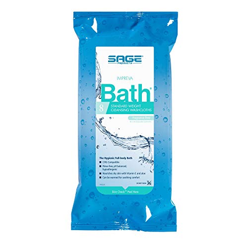 Sage Impreva Bath Cleansing Washcloths - 1 package, 8 cloths - Rinse Free Dis...