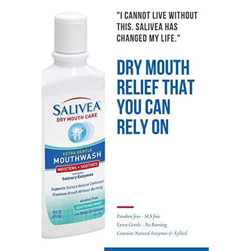 SALIVEA Dry Mouth Mouthwash - Soothing Mint Mouthwash with Natural Salivary E...