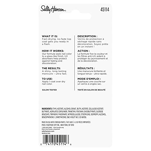 Sally Hansen Dries Instantly Top Coat Nail Polish for Women, No Fade, 0.45 Fl...