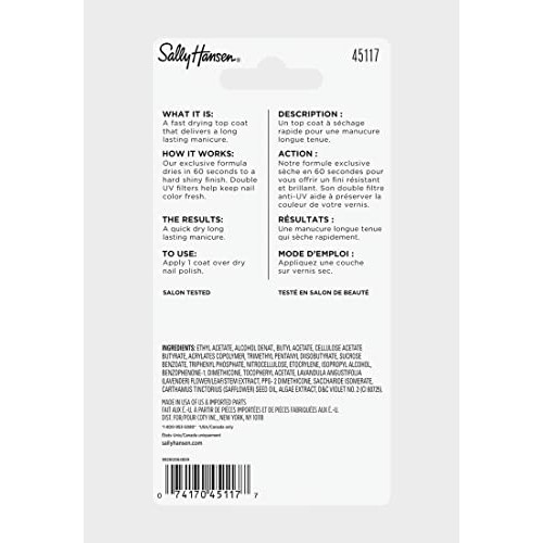 Sally Hansen Insta-Dri Anti-Chip Top Coat 45117 Clear, 0.45 Fl Ounce (Pack of 1)