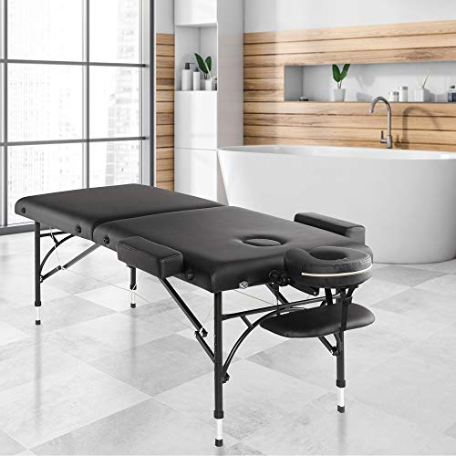 Saloniture Professional Portable Lightweight Bi-Fold Massage Table with Alumi...