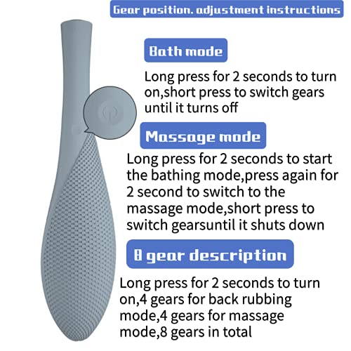 Salted Fish Brush, Silicone Bath Brush, Electric Massager, Long Handle Back W...