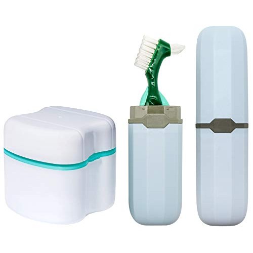 Denture Case, Denture Cups Bath, Toothbrush with hard denture and portable to...
