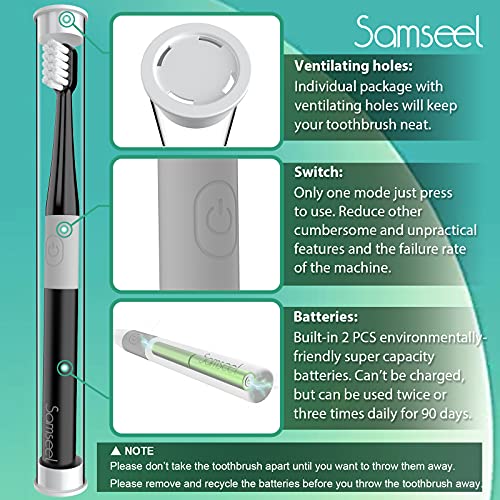 Samseel (2-Pack, White and Black) Sonic Electric Toothbrush Lasting for 90 Da...