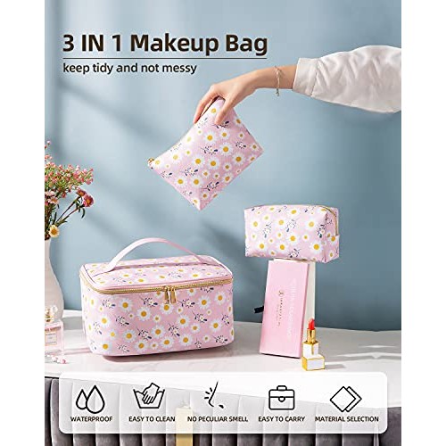SAMZSKY Makeup Bag Set, 3 Pcs Portable Travel Cosmetic Bag Waterproof Organiz...
