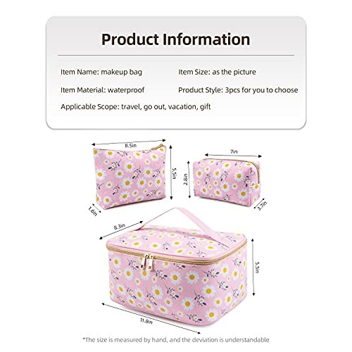 SAMZSKY Makeup Bag Set, 3 Pcs Portable Travel Cosmetic Bag Waterproof Organiz...