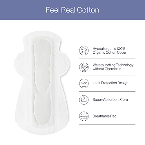 SANDIS Feminine Pad for Women - Large 24 Count 100% Organic Cotton Ultra Thin...