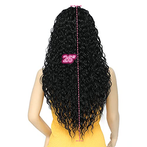 Headband Wigs for Black Women 26" Deep Water Wave Black Synthetic Curly Wig 1...