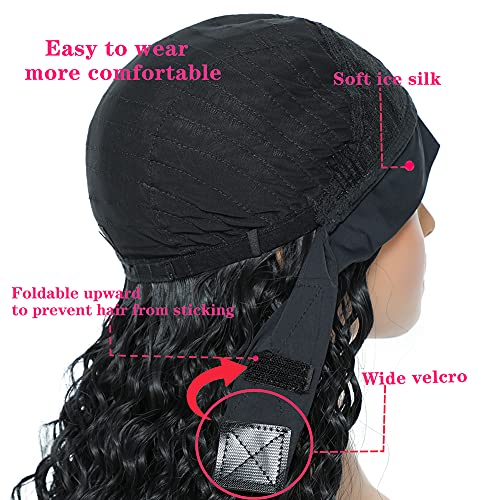 Headband Wigs for Black Women 26" Deep Water Wave Black Synthetic Curly Wig 1...