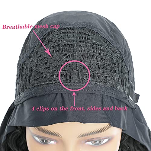 Headband Wigs for Black Women 26" Deep Water Wave Black Synthetic Curly Wig 1...