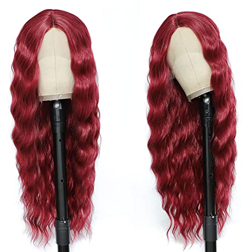 Red Lace Front Wig Burgundy 30" Long Wavy Synthetic Lace Front Wigs for Women...