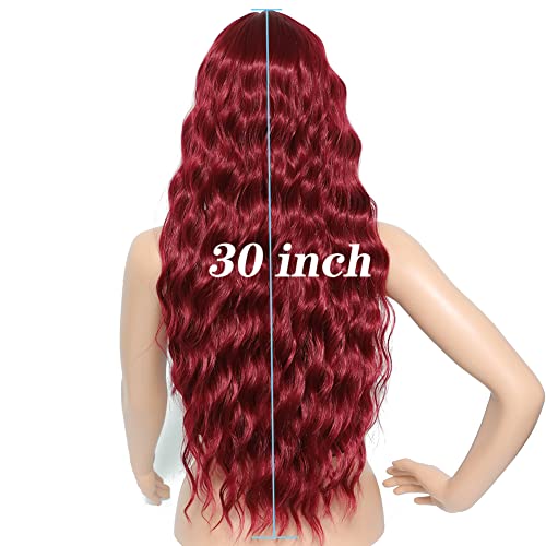 Red Lace Front Wig Burgundy 30" Long Wavy Synthetic Lace Front Wigs for Women...