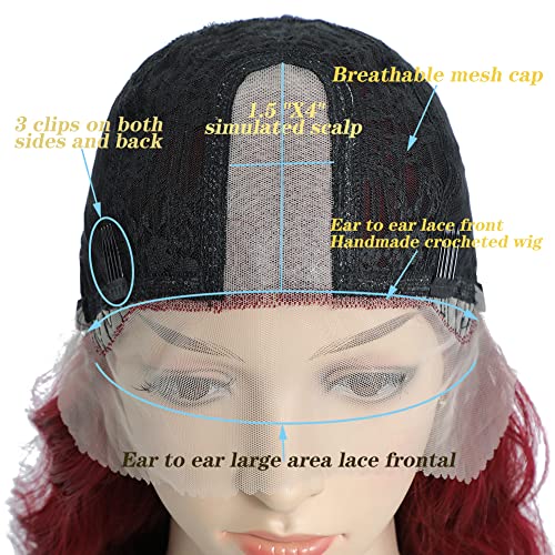 Red Lace Front Wig Burgundy 30" Long Wavy Synthetic Lace Front Wigs for Women...